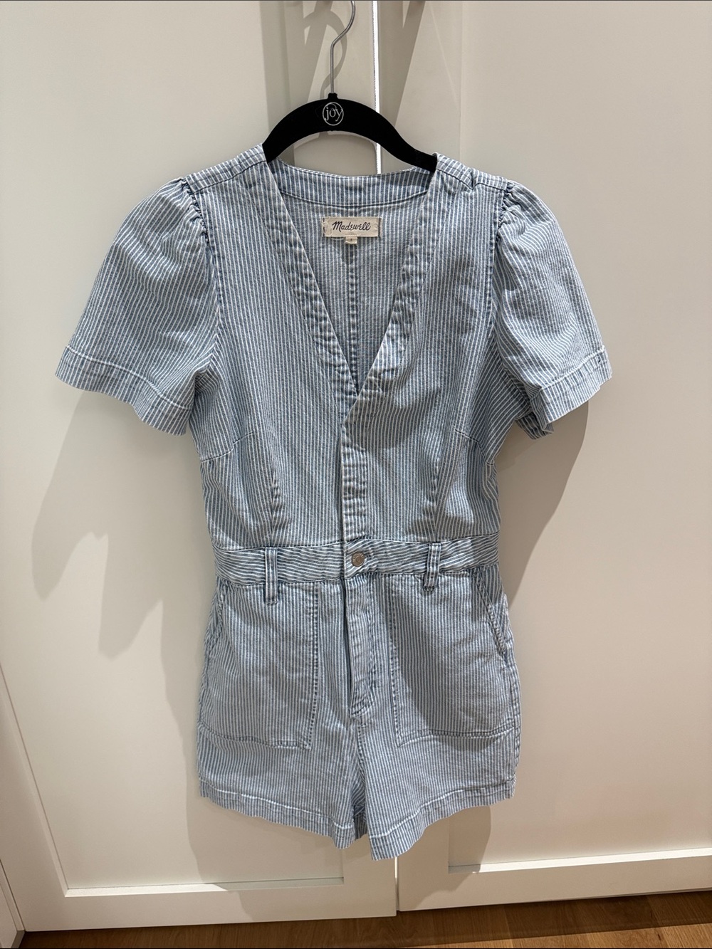 Madewell Blue and White Pinstripe Cotton Romper